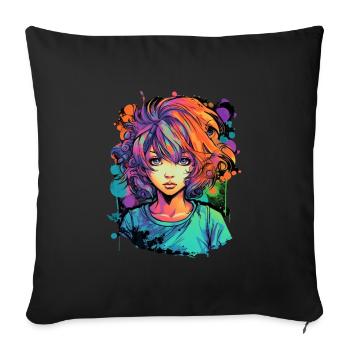Anime Girl - Sofa pillowcase 17,3'' x 17,3'' (45 x 45 cm) - black - Front