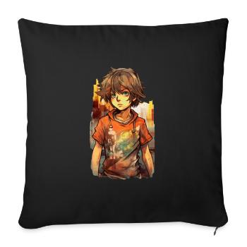 Garçon d’anime - Housse de coussin décorative 45 x 45 cm - noir - Devant