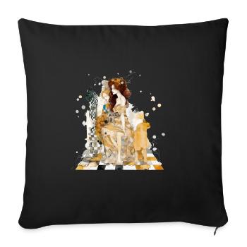 Femme et girafe échiquéenne - Housse de coussin décorative 45 x 45 cm - noir - Devant