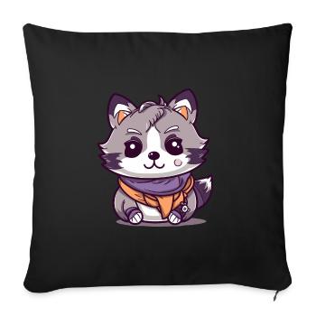 Raccoon - Kawaii Style - Sofa pillowcase 17,3'' x 17,3'' (45 x 45 cm) - black - Front