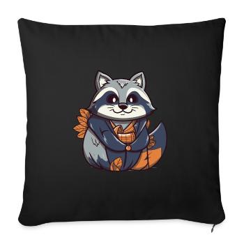 Raccoon - Kawaii Style - Sofa pillowcase 17,3'' x 17,3'' (45 x 45 cm) - black - Front