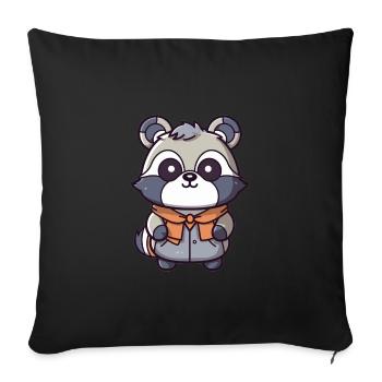 Raccoon - Kawaii Style - Sofa pillowcase 17,3'' x 17,3'' (45 x 45 cm) - black - Front