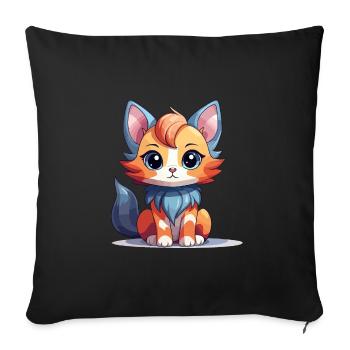 Cat - Kawaii Style - Sofa pillowcase 17,3'' x 17,3'' (45 x 45 cm) - black - Front