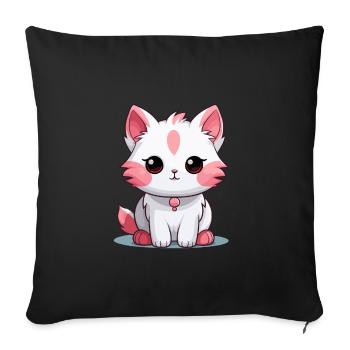 Chat - Style Kawaii - Housse de coussin décorative 45 x 45 cm - noir - Devant