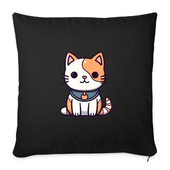 Chat - Style Kawaii - Housse de coussin décorative 45 x 45 cm - noir - Devant