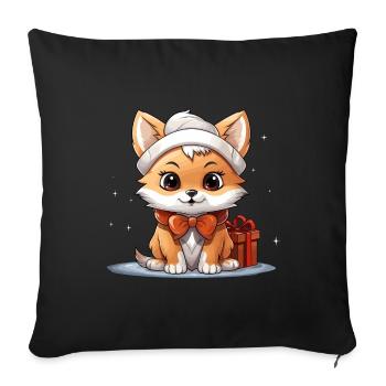 Design de Noël Renard - Style Kawaii - Housse de coussin décorative 45 x 45 cm - noir - Devant