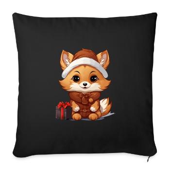 Design de Noël Renard - Style Kawaii - Housse de coussin décorative 45 x 45 cm - noir - Devant