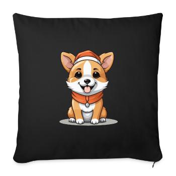 Design de Noël de chien - Style Kawaii - Housse de coussin décorative 45 x 45 cm - noir - Devant