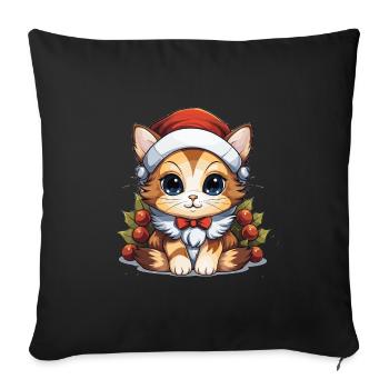 Design de Noël de chat - Style Kawaii - Housse de coussin décorative 45 x 45 cm - noir - Devant