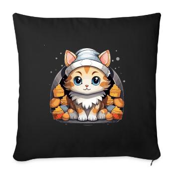 Design de Noël de chat - Style Kawaii - Housse de coussin décorative 45 x 45 cm - noir - Devant