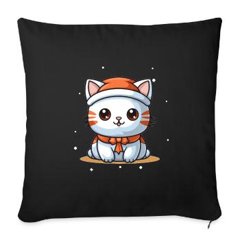 Cat Christmas Design - Kawaii Style - Sofa pillowcase 17,3'' x 17,3'' (45 x 45 cm) - black - Front
