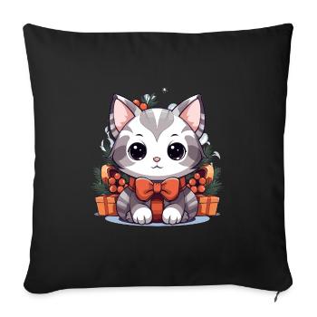 Design de Noël de chat - Style Kawaii - Housse de coussin décorative 45 x 45 cm - noir - Devant