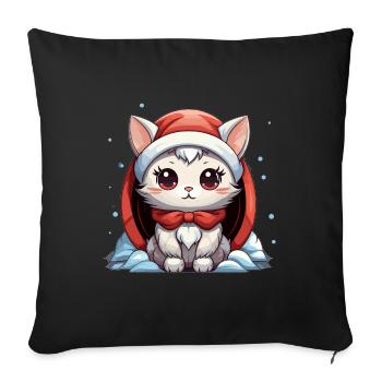 Cat Christmas Design - Kawaii Style - Sofa pillowcase 17,3'' x 17,3'' (45 x 45 cm) - black - Front