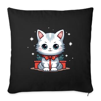 Design de Noël de chat - Style Kawaii - Housse de coussin décorative 45 x 45 cm - noir - Devant