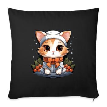 Cat Christmas Design - Kawaii Style - Sofa pillowcase 17,3'' x 17,3'' (45 x 45 cm) - black - Front