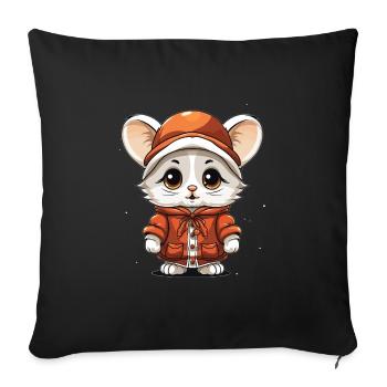 Mouse Christmas Design - Kawaii Style - Sofa pillowcase 17,3'' x 17,3'' (45 x 45 cm) - black - Front