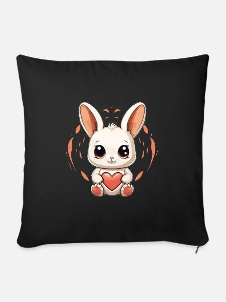 Hase - Kawaii Style - Sofakissenbezug 45 x 45 cm - Schwarz