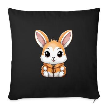 Lapin - Style Kawaii - Housse de coussin décorative 45 x 45 cm - noir - Devant