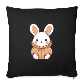 Lapin - Style Kawaii - Housse de coussin décorative 45 x 45 cm - noir - Devant