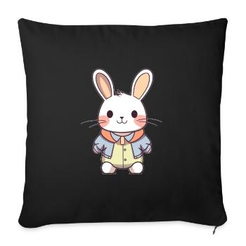 Lapin - Style Kawaii - Housse de coussin décorative 45 x 45 cm - noir - Devant