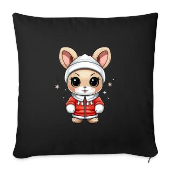 Design de Noël lapin - Style Kawaii - Housse de coussin décorative 45 x 45 cm - noir - Devant