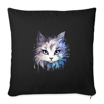 Chat - illustration - Housse de coussin décorative 45 x 45 cm - noir - Devant