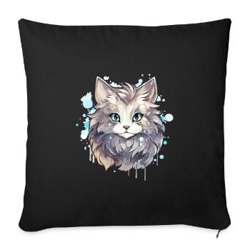 Chat - illustration - Housse de coussin décorative 45 x 45 cm - noir - Devant