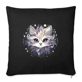 Chat - illustration - Housse de coussin décorative 45 x 45 cm - noir - Devant