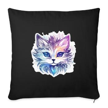 Chat - illustration - Housse de coussin décorative 45 x 45 cm - noir - Devant
