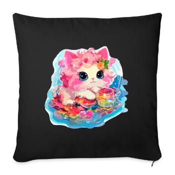 Chat - illustration - Housse de coussin décorative 45 x 45 cm - noir - Devant