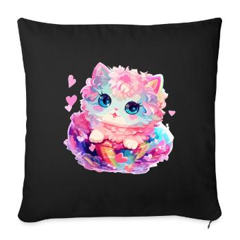Chat - illustration - Housse de coussin décorative 45 x 45 cm - noir - Devant
