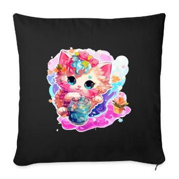 Chat - illustration - Housse de coussin décorative 45 x 45 cm - noir - Devant