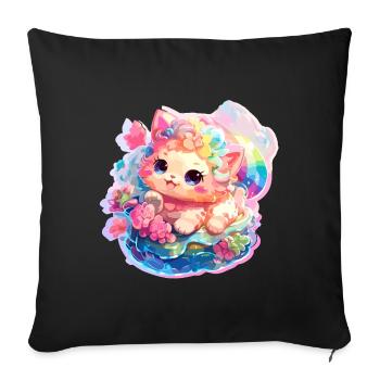 Chat - illustration - Housse de coussin décorative 45 x 45 cm - noir - Devant
