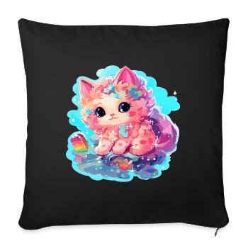 Chat - illustration - Housse de coussin décorative 45 x 45 cm - noir - Devant