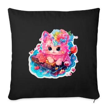 Chat - illustration - Housse de coussin décorative 45 x 45 cm - noir - Devant