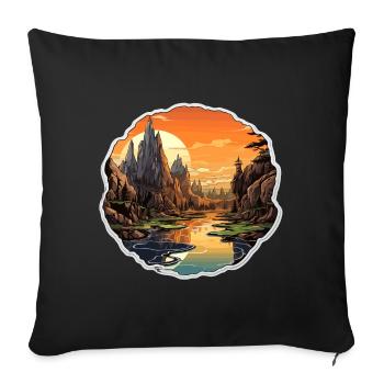 Landschaft - Illustration - Sofakissenbezug 45 x 45 cm - Schwarz - Vorne