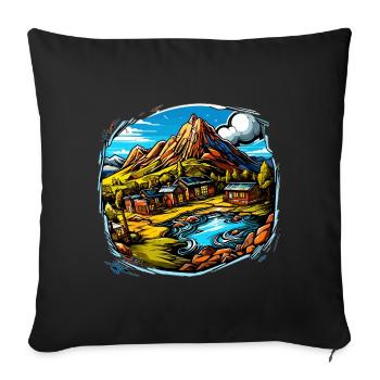 Landschaft - Illustration - Sofakissenbezug 45 x 45 cm - Schwarz - Vorne