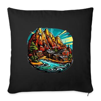 Landschaft - Illustration - Sofakissenbezug 45 x 45 cm - Schwarz - Vorne