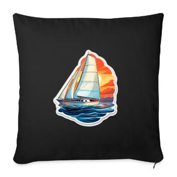 Voilier - illustration - Housse de coussin décorative 45 x 45 cm - noir - Devant