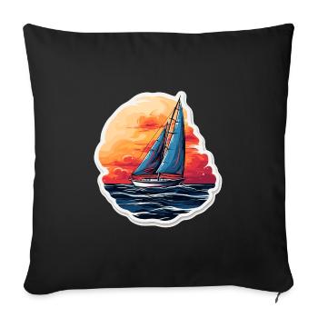 Voilier - illustration - Housse de coussin décorative 45 x 45 cm - noir - Devant