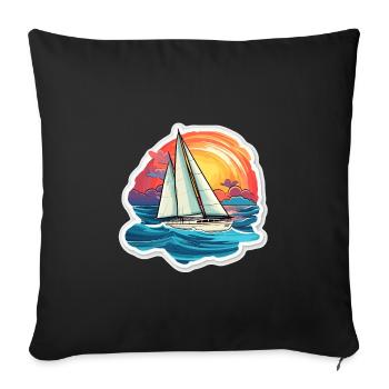 Voilier - illustration - Housse de coussin décorative 45 x 45 cm - noir - Devant