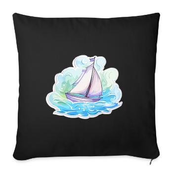 Voilier - illustration - Housse de coussin décorative 45 x 45 cm - noir - Devant