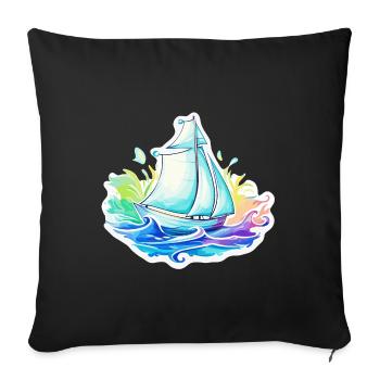 Voilier - illustration - Housse de coussin décorative 45 x 45 cm - noir - Devant