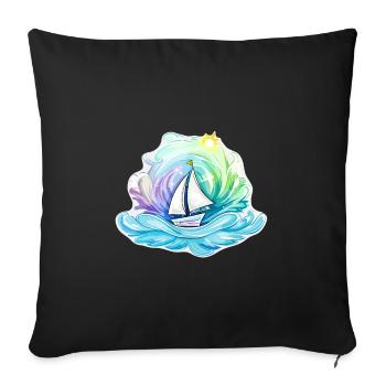 Voilier - illustration - Housse de coussin décorative 45 x 45 cm - noir - Devant