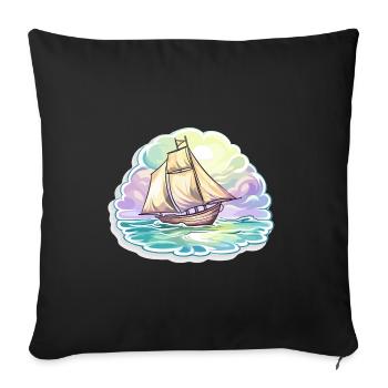 Voilier - illustration - Housse de coussin décorative 45 x 45 cm - noir - Devant
