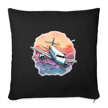 Airplane - illustration - Sofa pillowcase 17,3'' x 17,3'' (45 x 45 cm) - black - Front