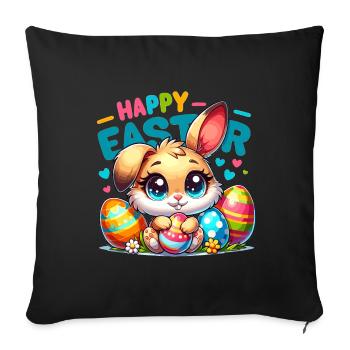 Happy Easter - Easter Bunny Illustration - Sofa pillowcase 17,3'' x 17,3'' (45 x 45 cm) - black - Front