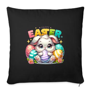 Joyeuses Pâques - Illustration de lapin de Pâques - Housse de coussin décorative 45 x 45 cm - noir - Devant