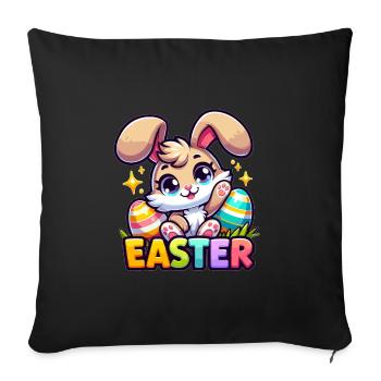 Joyeuses Pâques - Illustration de lapin de Pâques - Housse de coussin décorative 45 x 45 cm - noir - Devant