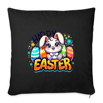 Joyeuses Pâques - Illustration de lapin de Pâques - Housse de coussin décorative 45 x 45 cm - noir - Devant